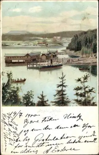 Litho Oslo Norwegen, Bygdøy sjøbad, Hafenpartie