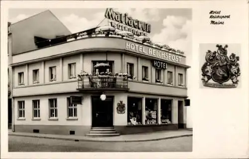 Ak Mainz am Rhein, Hotel Reichspost, Münsterplatz 1, Wappen