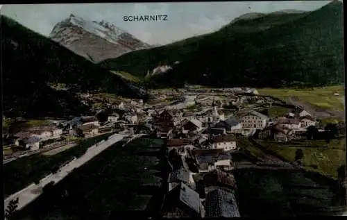Ak Scharnitz in Tirol, Ortspanorama, Gebirge