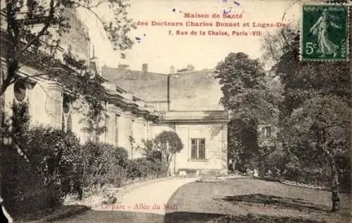 Ak Paris VII, Rue de la Chaise, Maison de Sante, Park