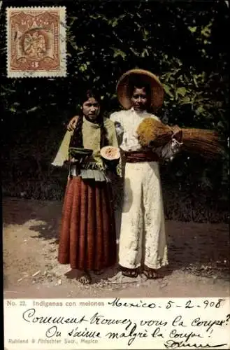 Ak Mexiko, einheimische Frauen mit Melonen
