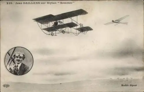 Ak Jean Daillens im Sommer-Doppeldecker