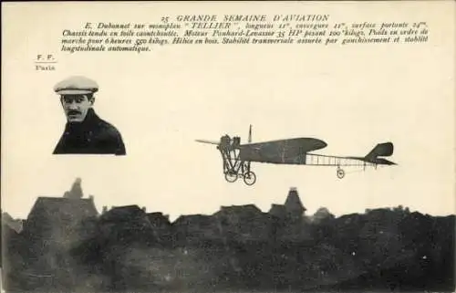 Ak Grande Semaine d’Aviation, E. Dubonnet im Tellier-Eindecker