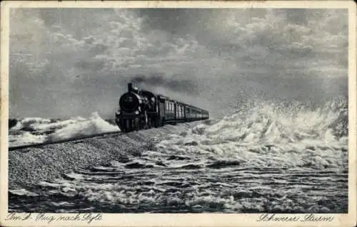 Ak Insel Sylt in Nordfriesland, Dampflok, Über den Hindenburgdamm nach Sylt