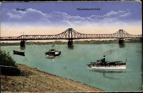 Ak Wesel am Niederrhein, Rheinbabenbrücke, Dampfer