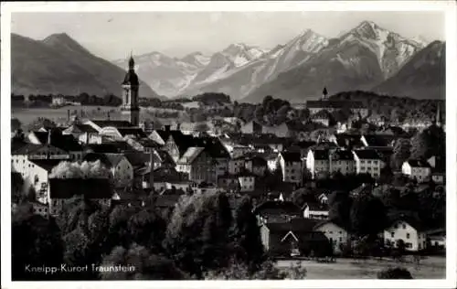 Ak Traunstein in Oberbayern, Teilansicht, Kirchturm