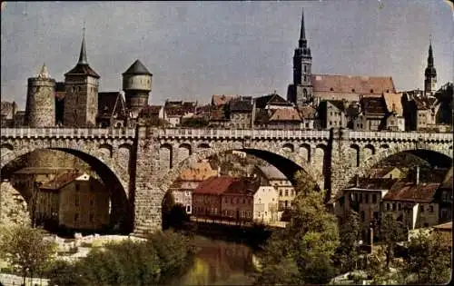 Ak Bautzen in der Lausitz, Kronprinzenbrücke mit Spree, Panorama