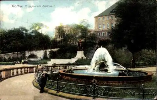 Ak Gotha in Thüringen, Anlagen am Schloss, Springbrunnen