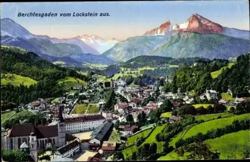 Ak Berchtesgaden in Oberbayern, Panoramaansicht von Ortschaft vom Lockstein aus