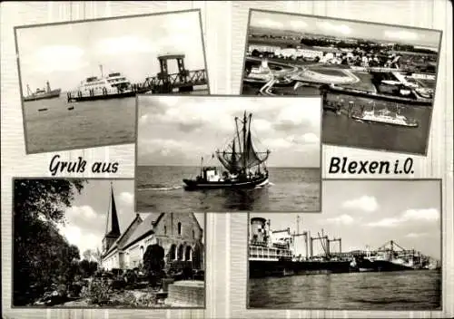 Ak Blexen Nordenham in Oldenburg, Passagierschiff, Fischerboot, Hafen, Fähre