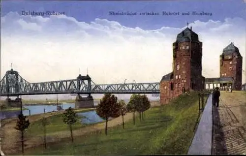 Ak Ruhrort Duisburg im Ruhrgebiet, Rheinbrücke, Homberg