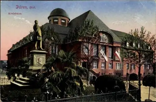 Ak Düren in Nordrhein Westfalen, Denkmal am Kreishaus, Flagge