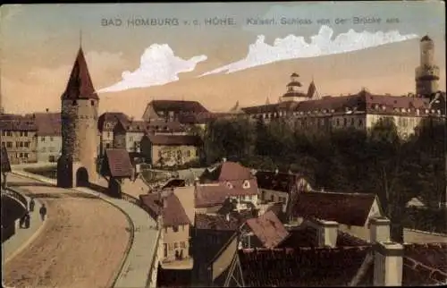 Ak Bad Homburg vor der Höhe Hessen, Kaiserliches Schloss, Blick von der Brücke