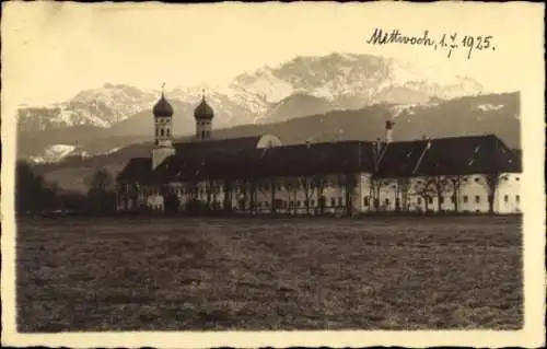 Ak Ettal Oberbayern, Teilansicht, Kirche