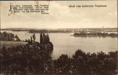 Ak Teupitz Kreis Teltow, Blick auf den Teupitzsee, Gedicht von Fontane, Tornows Idyll