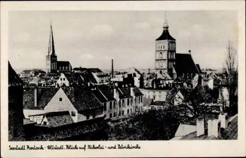 Ak Rostock in Mecklenburg, Altstadt, Nikolaikirche und Petrikirche