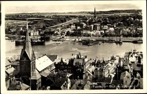 Ak Flensburg in Schleswig Holstein, Panorama, Jürgensby, Kirche