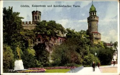 Ak Görlitz in der Lausitz, Kaisertrutz, Reichenbacher Turm, Denkmal