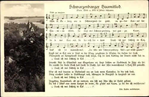Lied Ak Schwarzenberg Erzgebirge, Schwarzenbarger Haamitlied, Albert Schramm, Wilhelm Vogel