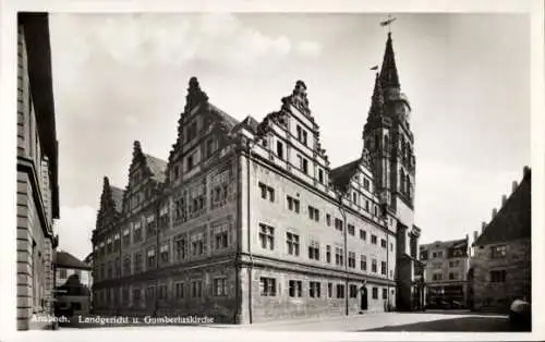 Ak Ansbach in Mittelfranken Bayern, Landgericht, Gumbertuskirche