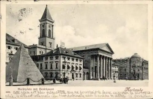 Ak Karlsruhe in Baden, Marktplatz, Bezirksamt