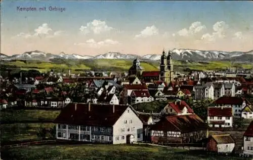 Ak Kempten im Allgäu Schwaben, Gesamtansicht mit Gebirge
