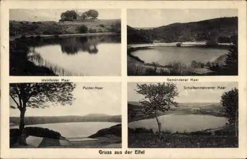 Ak Schalkenmehren in der Eifel, Weinfelder Maar, Gemündener Maar, Pulvermaar, Schalkenmehrener Maar