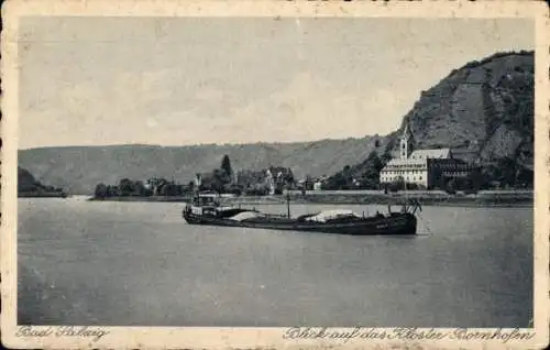 Ak Bad Salzig Boppard am Rhein, Kloster Boenhofen, Frachtschiff