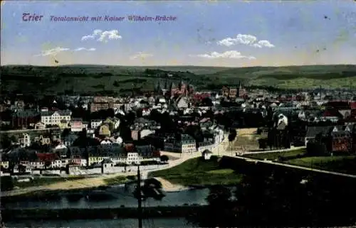Ak Trier in Rheinland Pfalz, Totalansicht mit Kaiser Wilhelm-Brücke