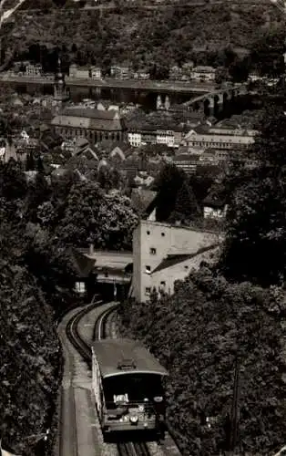Ak Heidelberg am Neckar, Bergbahn mit Blick auf die Stadt
