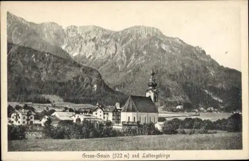 Ak Großgmain in Salzburg, Gesamtansicht, Kirche, Lattengebirge