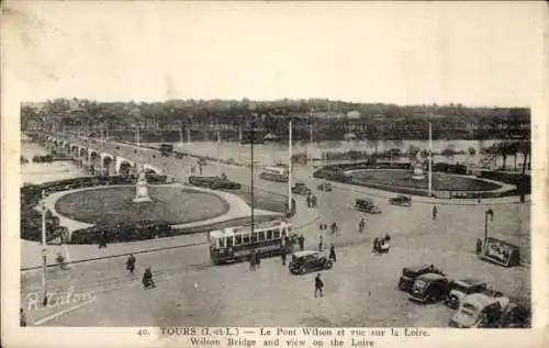 Ak Tours Indre et Loire, Le Pont Wilson et vue sur la Loire