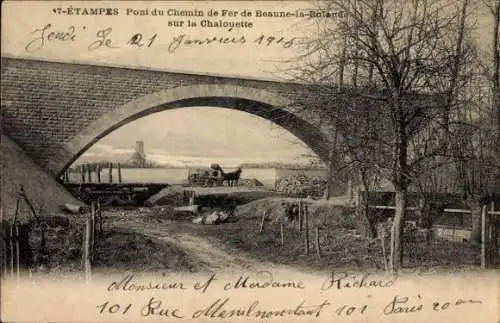 Ak Étampes Essonne, Pont du Chemin de Fer Beaune-la-Bolande sur la Charloutte