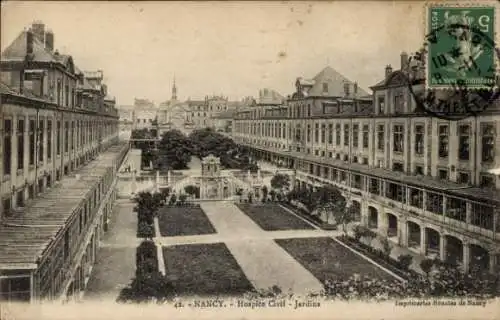 Ak Nancy Meurthe et Moselle, Hospice Civil, Jardins