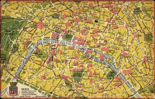 Stadtplan Ak Paris I Louvre, Wappen, Eiffelturm, Arc de Triomphe, Louvre
