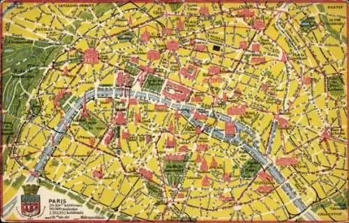 Stadtplan Ak Paris I Louvre, Wappen, Eiffelturm, Arc de Triomphe, Louvre