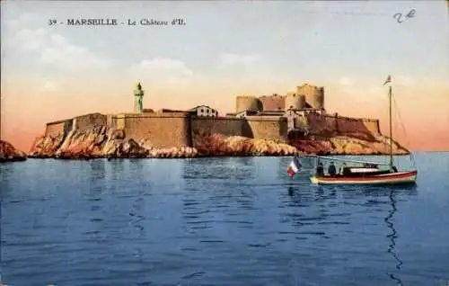 Ak Marseille Bouches du Rhône, Le Chateau d'If, Bateau