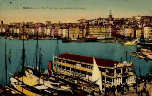 Ak Marseille Bouches du Rhône, Le Vieux Port, vu du Quai des Belges