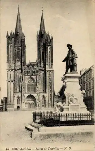 Ak Coutances Manche, Statue de Tourville