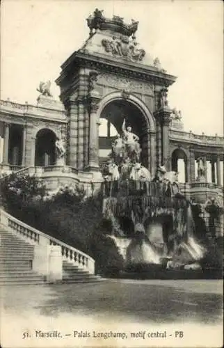 Ak Marseille Bouches du Rhône, Palais Longchamp, motif central