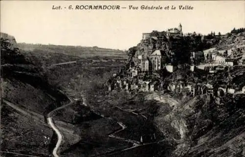 Ak Roc Amadour Rocamadour Lot, Panorama, Tal