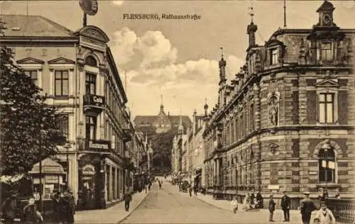 Ak Flensburg in Schleswig Holstein, Rathausstraße, Restaurant