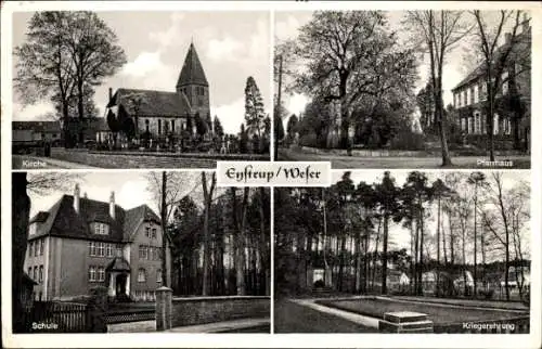 Ak Eystrup in Niedersachsen, Kirche, Pfarrhaus, Schule, Kriegerehrung