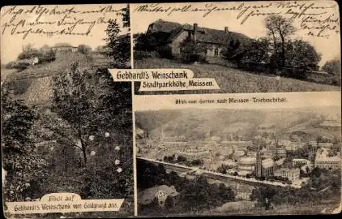 Ak Meißen an der Elbe, Gebhardt`s Weinschank, Stadtparkhöhe, Blick vom Garten, Triebischtal
