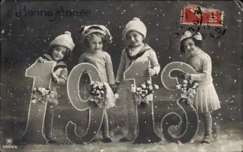 Ak Glückwunsch Neujahr 1913, Kinder, Blumen
