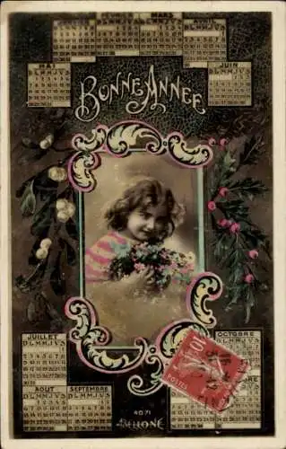 Ak Glückwunsch Neujahr, Mädchen, Kalender, Mistelzweige