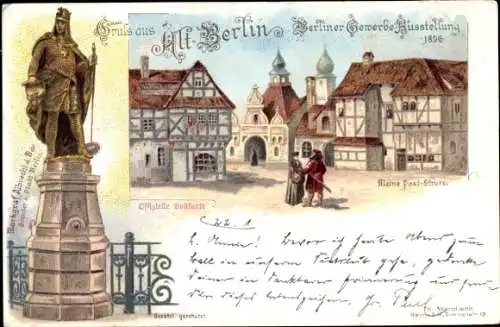 Litho Berlin, Gewerbeausstellung 1896, Markgraf Albrecht der Bär, Kleine Post Straße