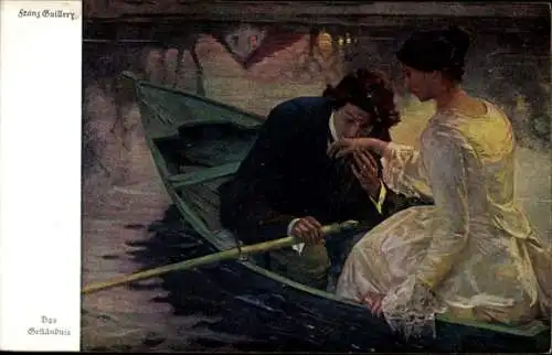 Künstler Ak Guillery, Franz, Das Geständnis, Liebespaar im Ruderboot
