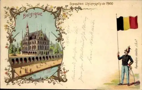 Litho Weltausstellung 1900 Paris, Pavillon von Belgien