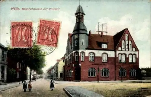 Ak Mölln im Herzogtum Lauenburg, Bahnhofstraße mit Postamt